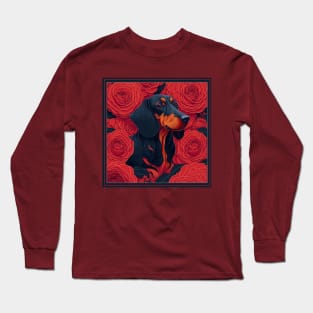 Dogs, dachshund and flowers, dog, style vector (red version 2 dachshund) Long Sleeve T-Shirt